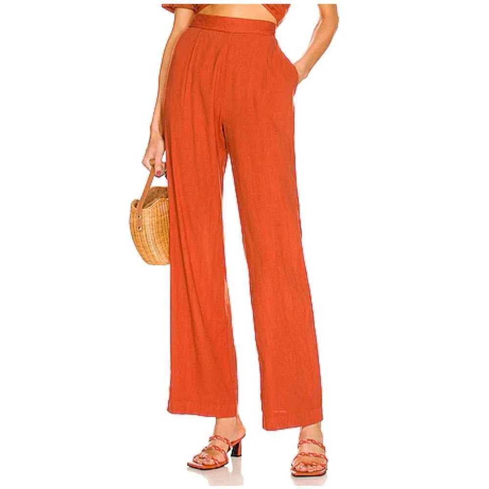 MONROW Linen Pleat Pants in Faded Rust Size M